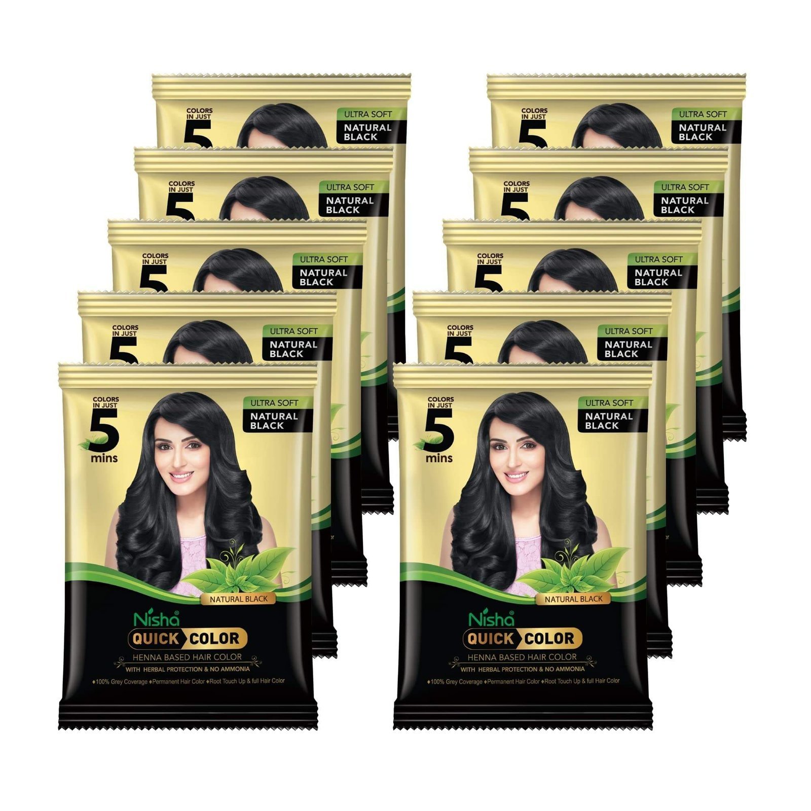 uk81kxzgnloCL-1.jpg Nisha Quick Hair Color, 5 Minute Hair Color for Women & Men, Ammonia Free Henna Based Hair Colour, 100% Gray Coverage, Black Hair Dye, Natural Black Hair Color (10g Pack of 10) - Fast UK Delivery - Image 1