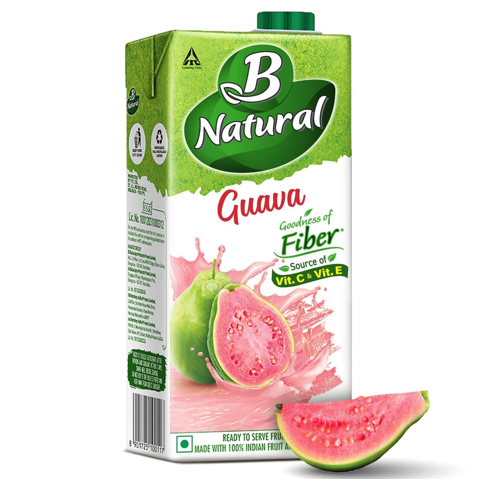 uk81l-3lC7VuL-1.jpg B Natural Guava Juice, Goodness of Fiber, Vit C & E, Made with 100% Fruit Pulp and 0% Concentrate, 1 litre - Fast UK Delivery - Image 1