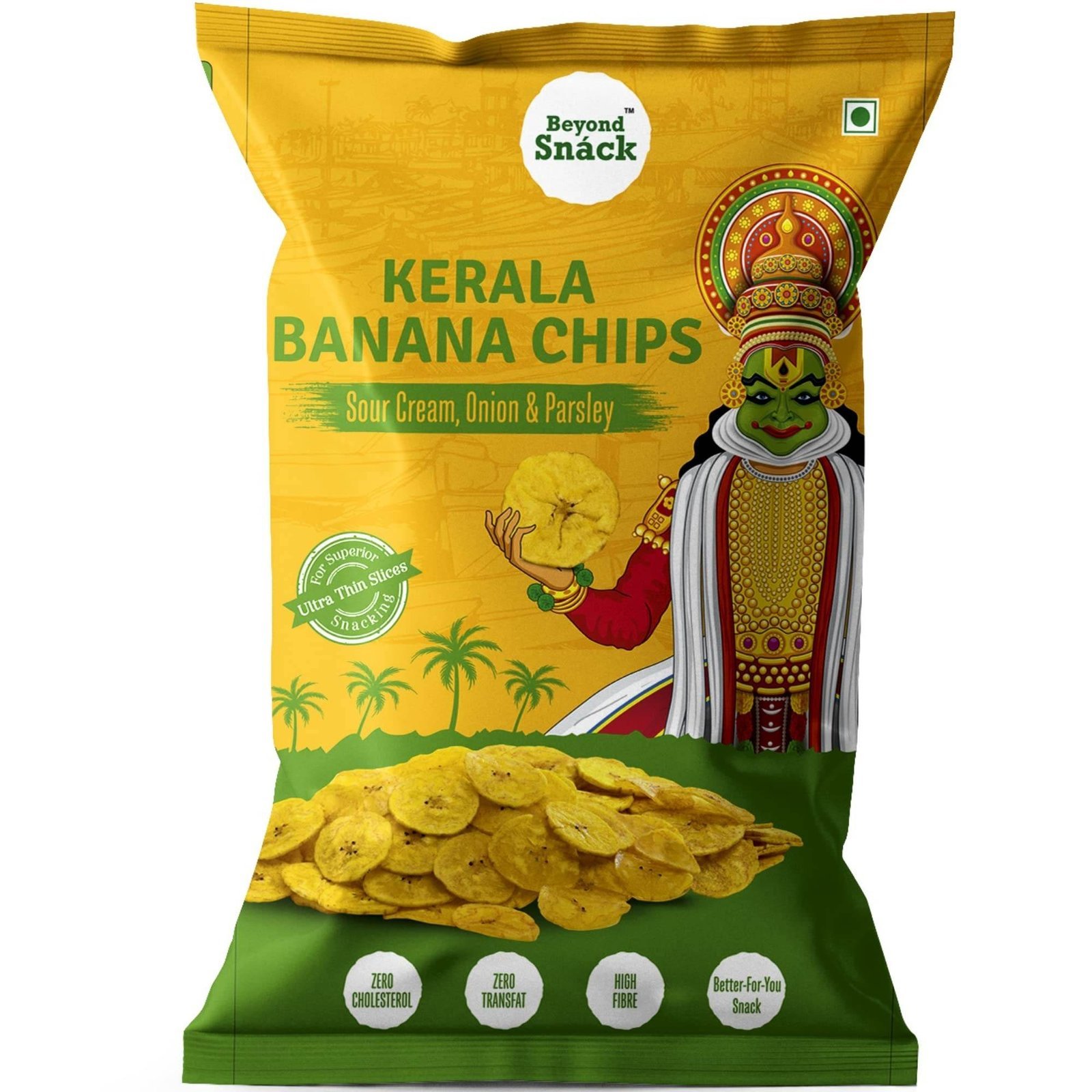 uk81mISwFKzbL-1-1.jpg Beyond Snack Kerala Banana Chips -Sour Cream Onion & Parsley 75gms - Fast UK Delivery - Image 1