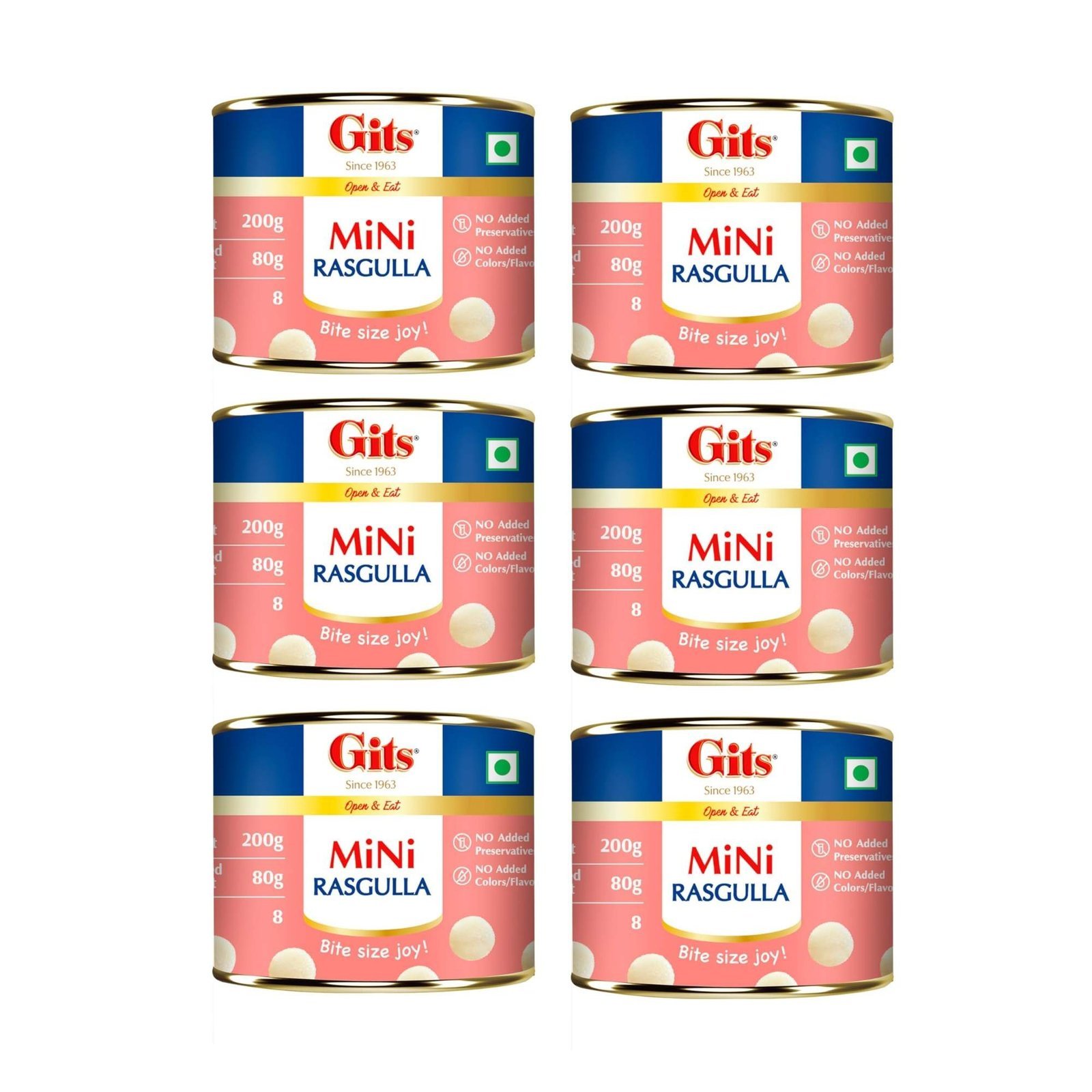 uk81nj6eNw7FL-1.jpg Gits MiNi Rasgulla 200 gms Open & Eat | Pack of 6 tins | 8 pieces in each tin | Party Pack | Quick Sweet Cravings - Fast UK Delivery - Image 1