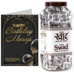 Swad Happy Birthday Mosaji/Masaji Gift with Card (Swad Digestive Candy 200 Jar & 1 Greeting card) - Fast UK Delivery