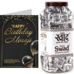 Swad Happy Birthday Mosaji/Masaji Gift with Card (Swad Digestive Candy 200 Jar & 1 Greeting card) - Fast UK Delivery