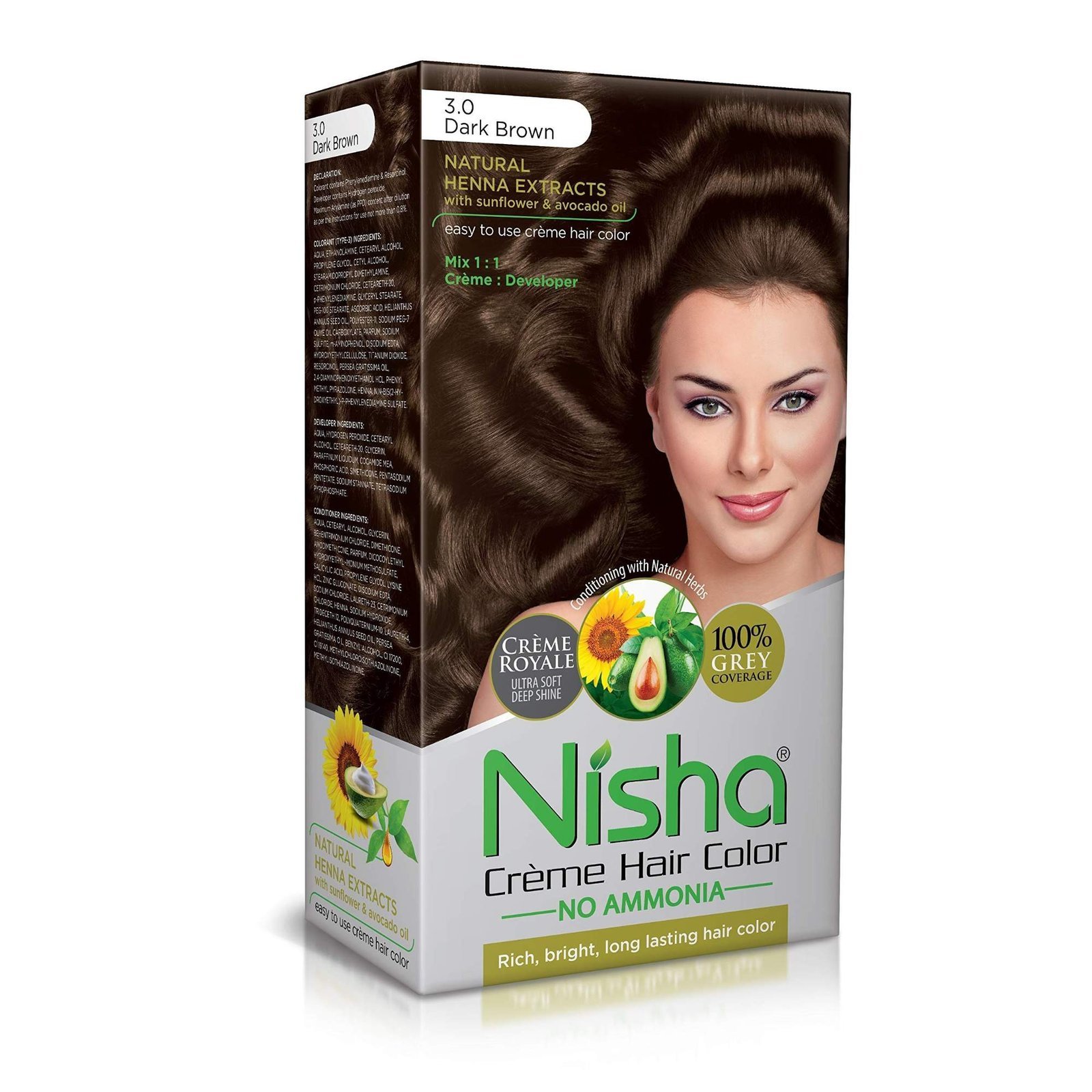 uk81ppdER-ETL-1.jpg Nisha Cream Hair Colour 60gm + 60ml + 18ml Colour Protector Conditioner with Natural Herbs 100% Grey Hair Coverage Dark Brown - Fast UK Delivery - Image 1