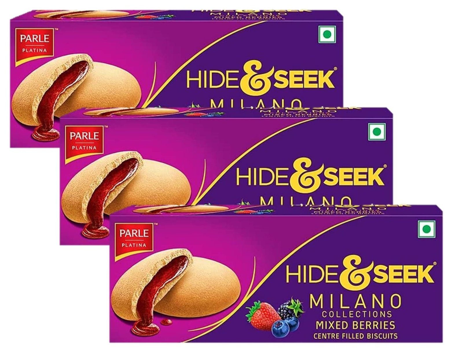 uk81qvRM2Hv0L-1-1.jpg Parle Hide & Seek Milano Collections Mixed Berries Centre Filled Biscuits 75g (Pack Of 3) - HUMARABAZAR - Fast UK Delivery - Image 1