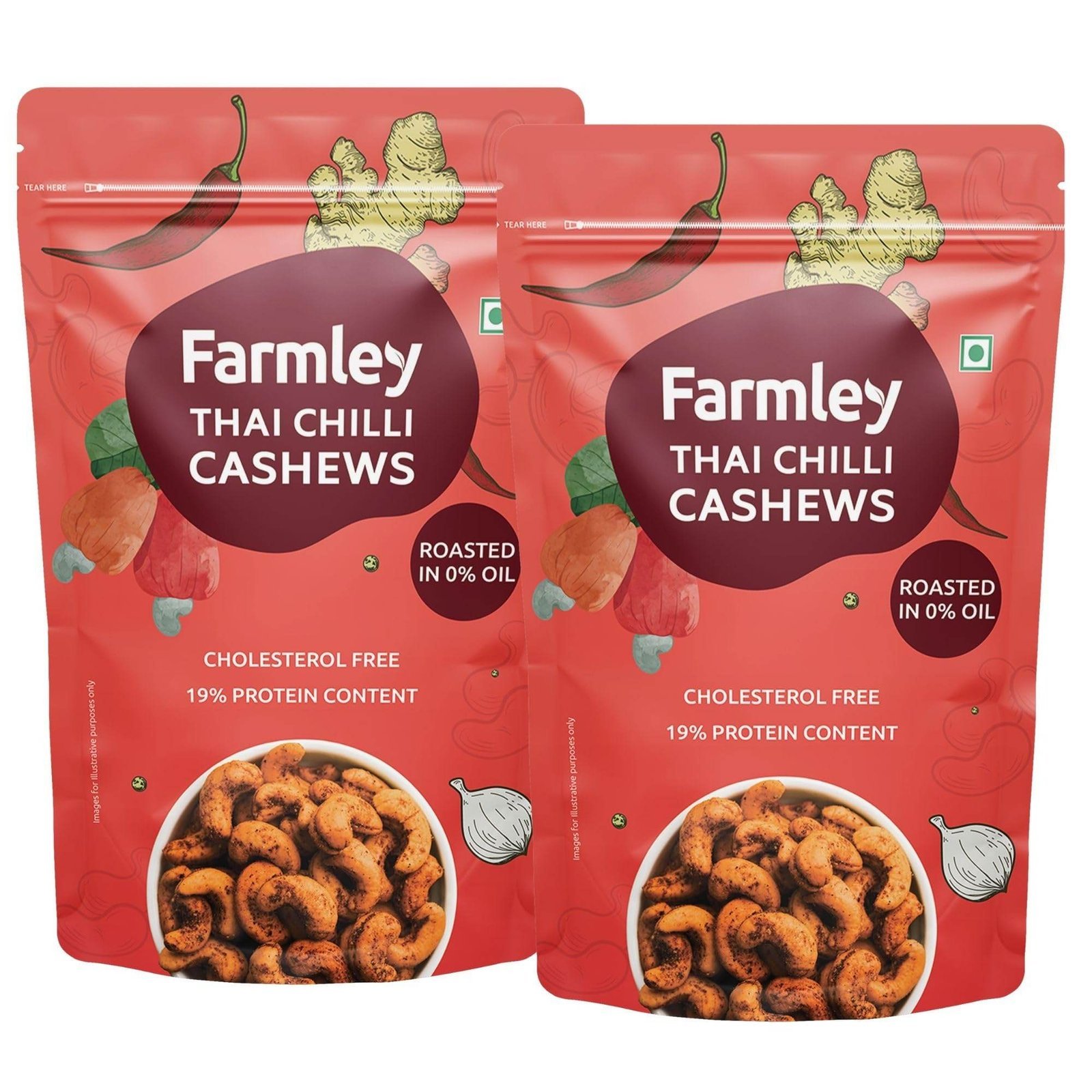 uk81rwjgeQUrL-1-1.jpg Farmley Premium Roasted Dry Nut Cashew Snacks Pack of 2, Each 160g | Rich in Protein | Crunchy & Delicious (Thai Chilli, 320g) - Fast UK Delivery - Image 1