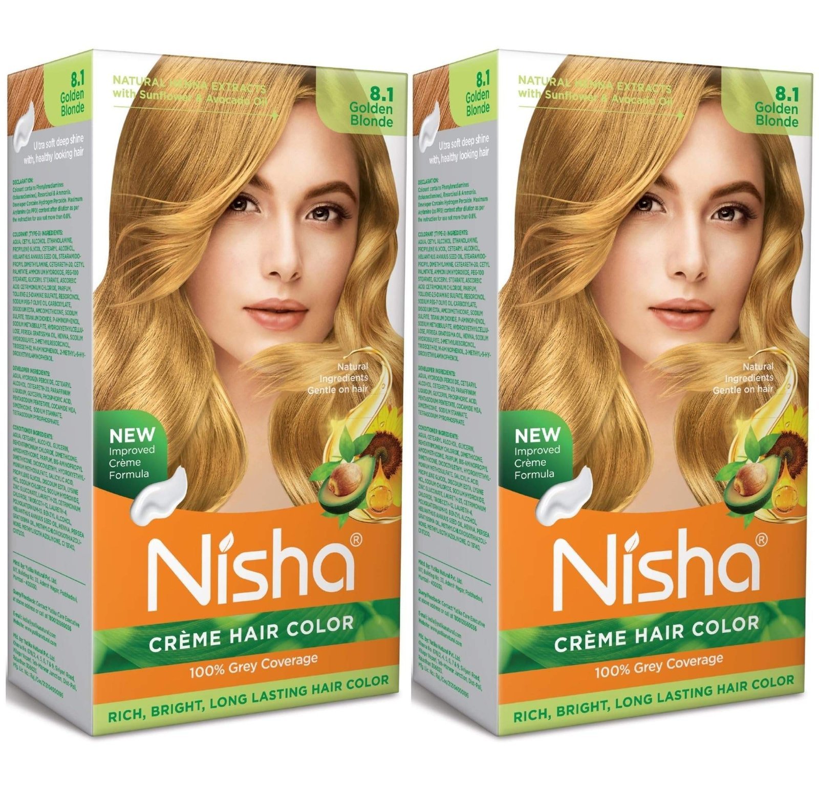 uk81tNyQCFXL.jpg Nisha Cream Hair Color Golden Blonde, Permanent Hair Colour for Women Men, Ultra Soft Deep Shine, 100% Grey Coverage, 8.1 Golden Blonde Hair Colour 120gm Pack of 2 - Fast UK Delivery - Image 1
