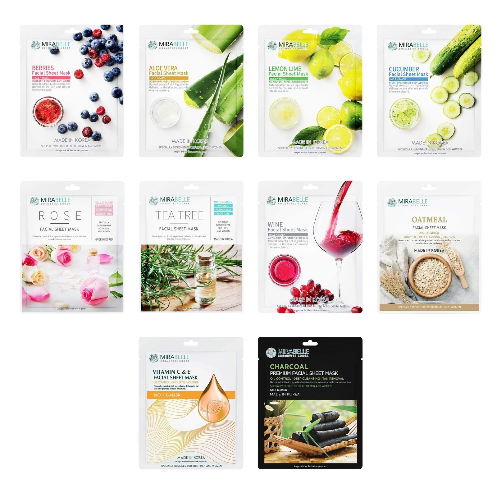 uk81u1PCV4rBL-1.jpg MIRABELLE COSMETICS KOREA Glossy skin facial sheet mask combo pack of 10 - Fast UK Delivery - Image 1