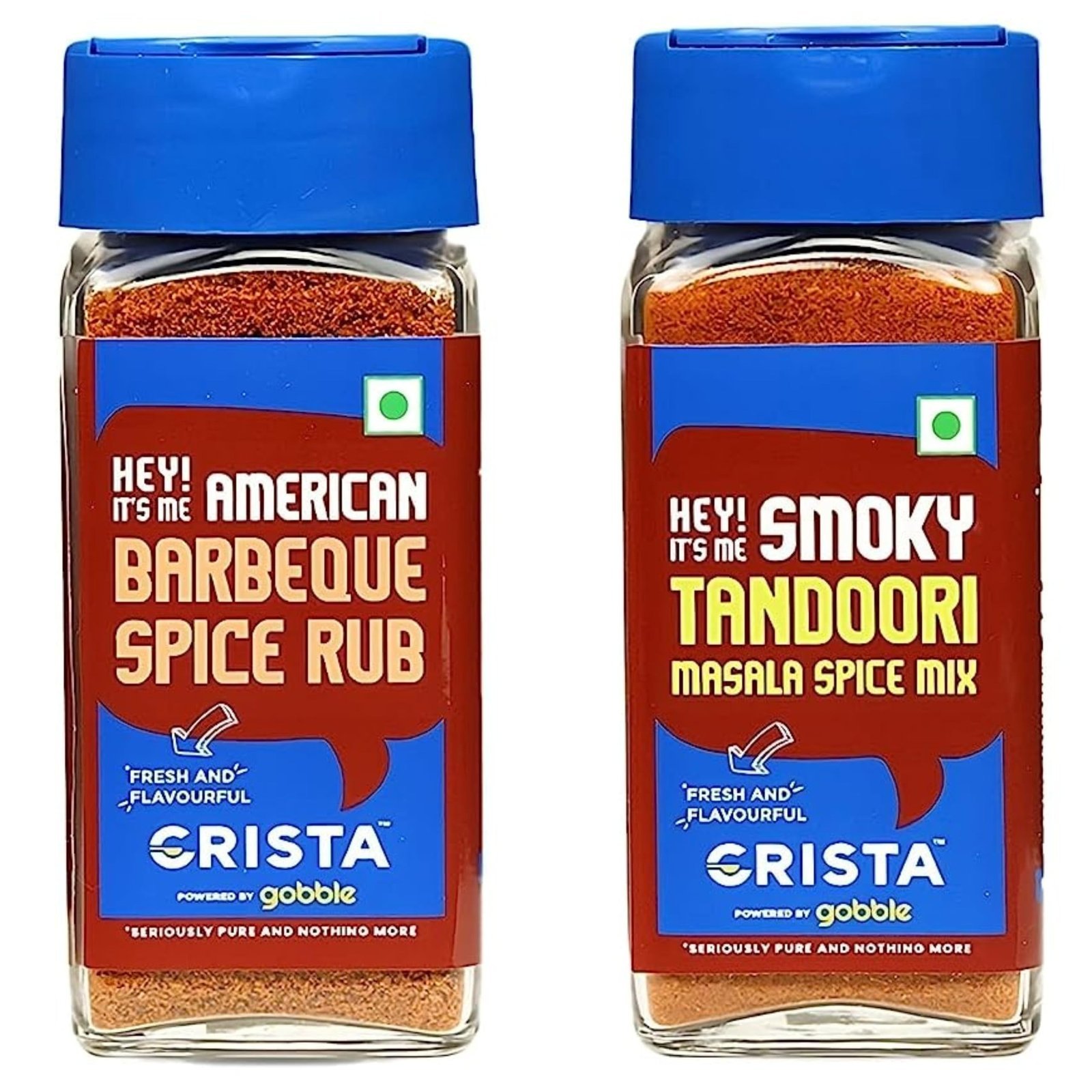uk81vkv6MpeLL-1-1.jpg CRISTA Grill Rubs & Seasonings Combo Pack - 1 | Barbeque Spice Rub x 1, 50 gms | Tandoori Masala Spice Mix x 1, 45 gms | Pack of 2 | Zero added Colours, Fillers, Additives & Preservatives - Image 1