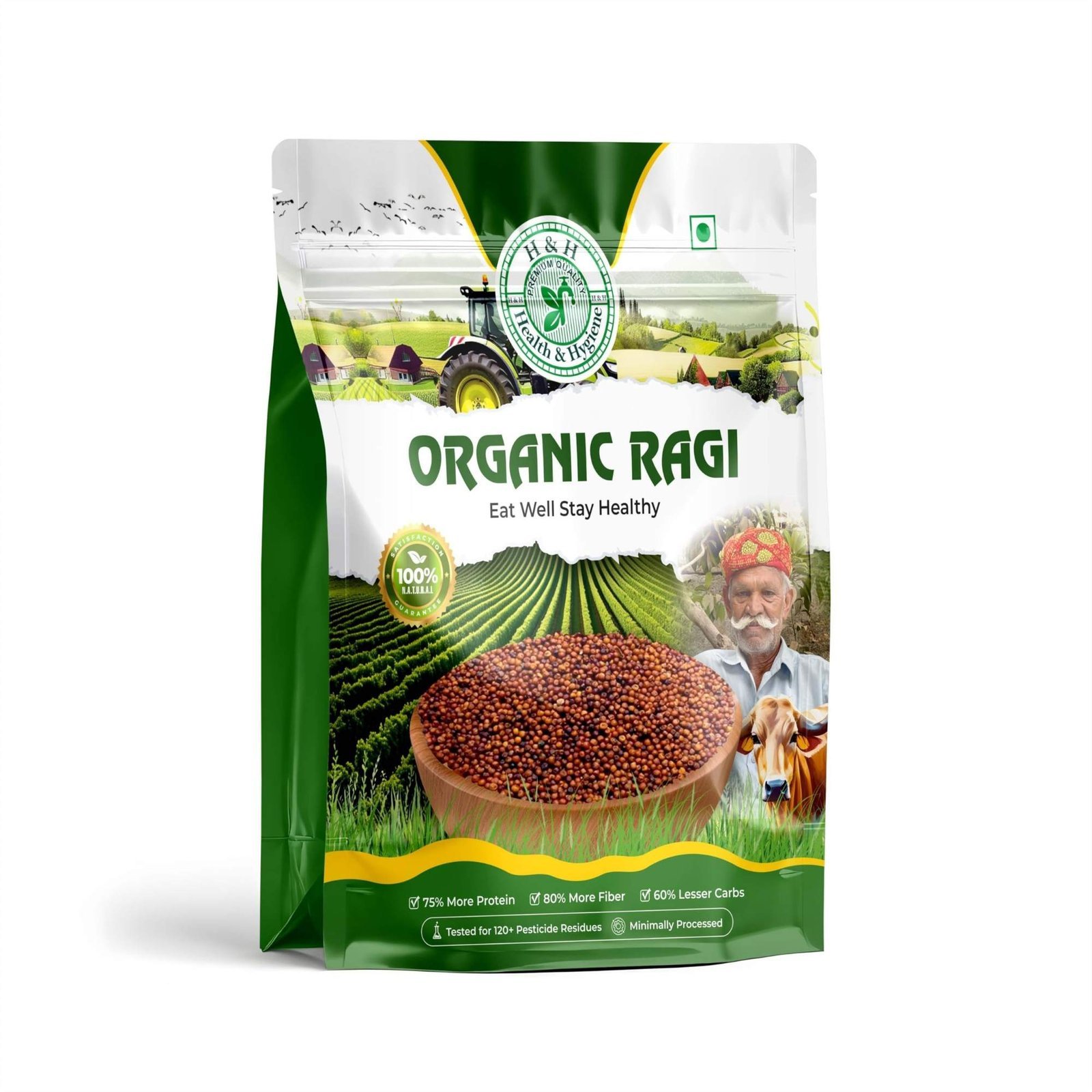 uk81wfVqmbjPL-1-1.jpg H&H HEALTH & HYGIENE Organic Ragi 75% More Protein 80% More Fiber 60% Lesser Carbs Ragi Organic Natural | Ragi | Fresh Natural | Raw (500g) - Fast UK Delivery - Image 1