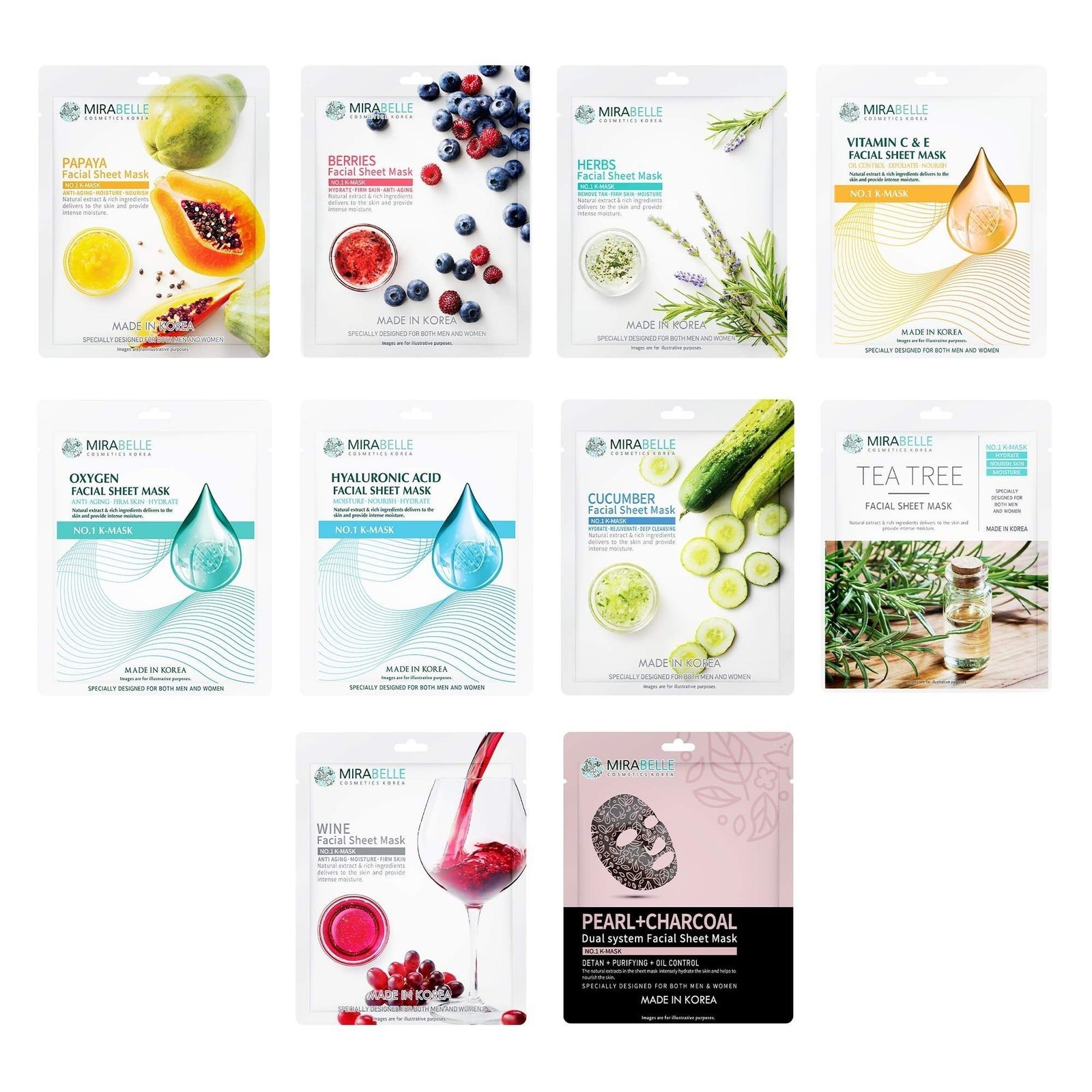 uk81xDcX0oADL-1.jpg MIRABELLE COSMETICS KOREA Crystal Clear Skin facial sheet mask combo pack of 10 - Fast UK Delivery - Image 1