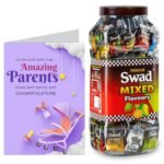 Swad Pregnant expecting couple/to be parents Gift with Card (Swad Mixed Flavours Candy 200 Jar & 1 Greeting card) 2 units - Fast UK Delivery