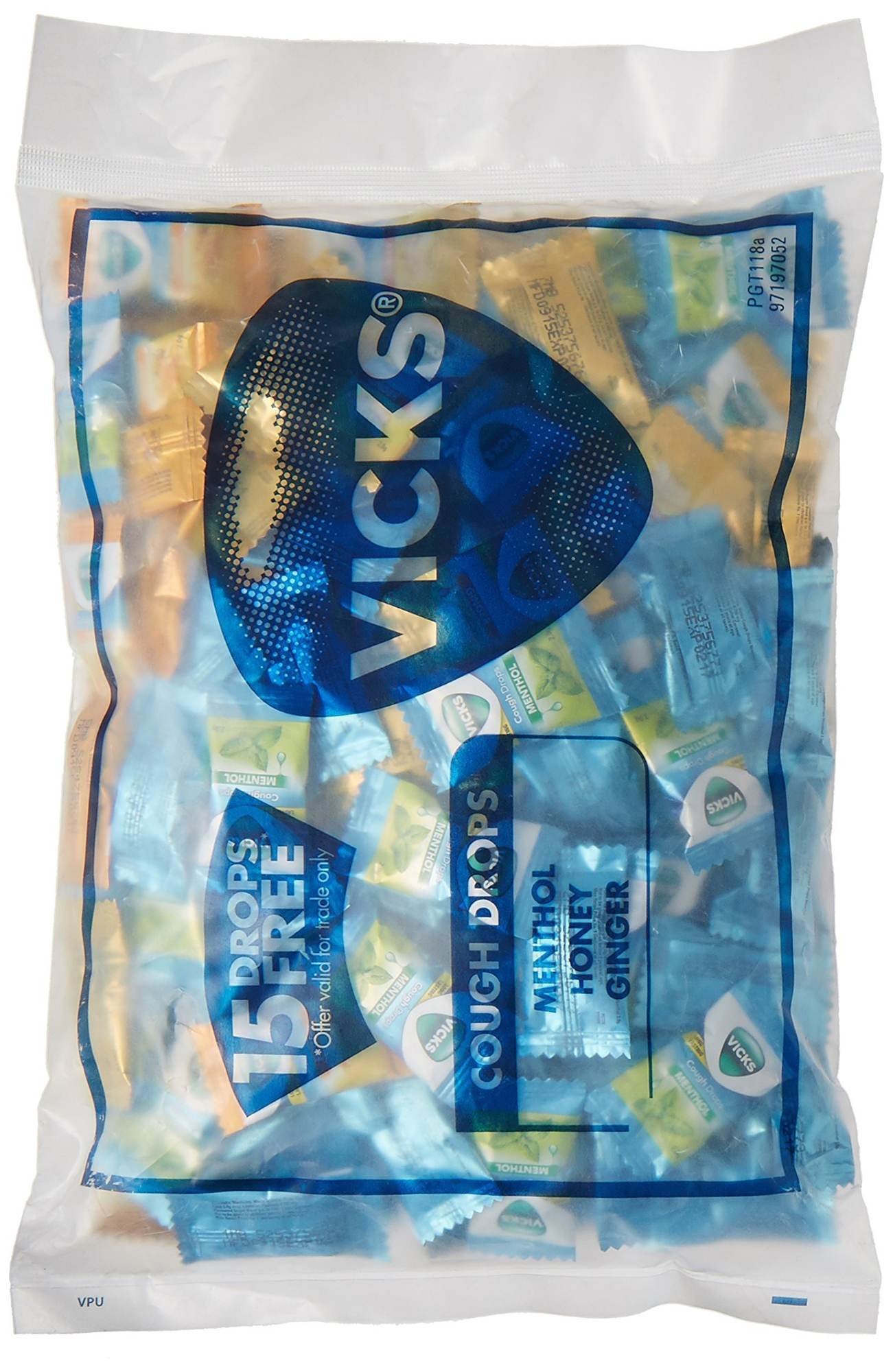 uk918QTxDAd3L-1-1.jpg Vicks Cough Drops - 175 + 15 Count Free, 2 Grams (Menthol/Ginger/Honey) - Fast UK Delivery - Image 1