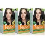 Nisha Cream Hair Color Natural Black 120g Pack of 3, Permanent Hair Color for Women & Men, Black Hair Colour - Fast UK Delivery