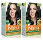 Nisha Hair Colour, No Ammonia Formula Hair Color, 60gm + 60ml- Black Shade 1.0 (Pack of 2) Fast Shipping to USA & Canada